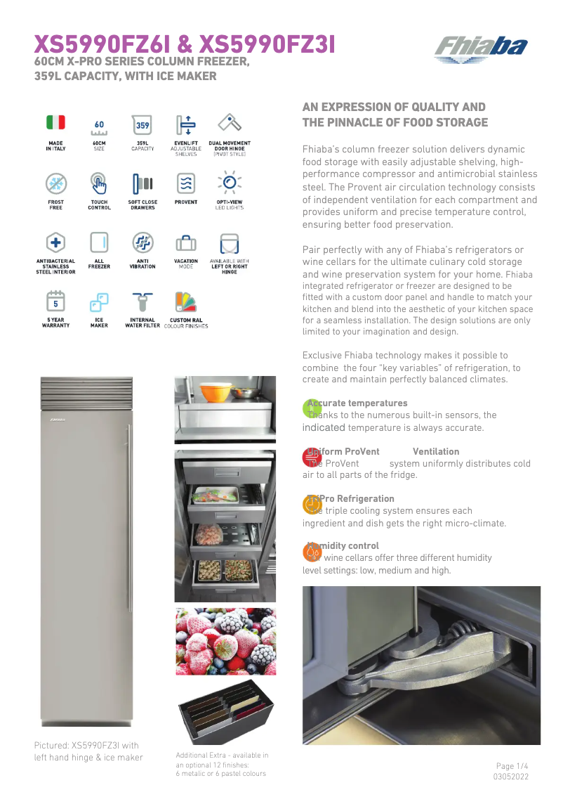 Page 1 de la notice Fiche technique Fhiaba XS5990FZ3IA