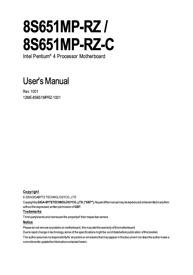 Image de la première page du manuel de l'appareil 8S651MP-RZC