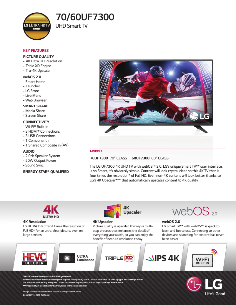 Image de la première page du manuel de l'appareil 70UF7300