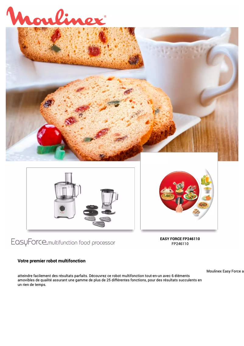 Page 1 de la notice Manuel utilisateur Moulinex Easy Force FP246110