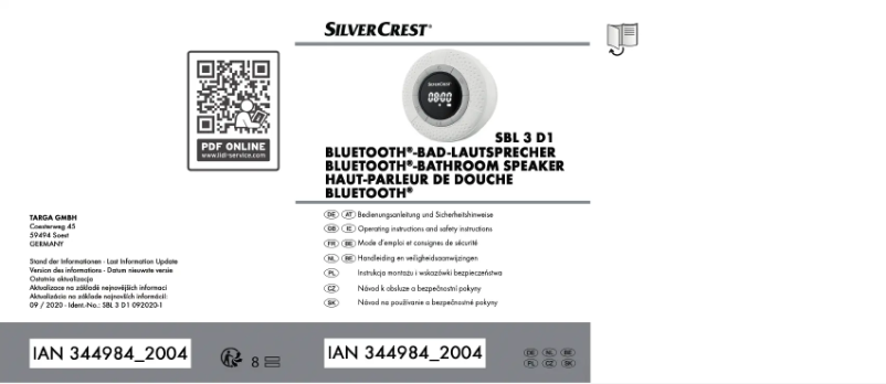 Page n°1 - Manuel utilisateur SilverCrest SBL 3 D1