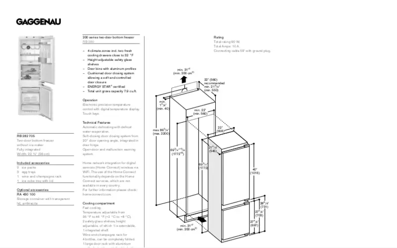 Page 1 de la notice Fiche technique Gaggenau RB282705