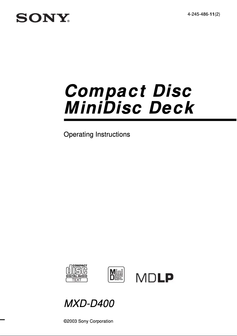 Page n°1 - Manuel utilisateur Sony MXD-D400