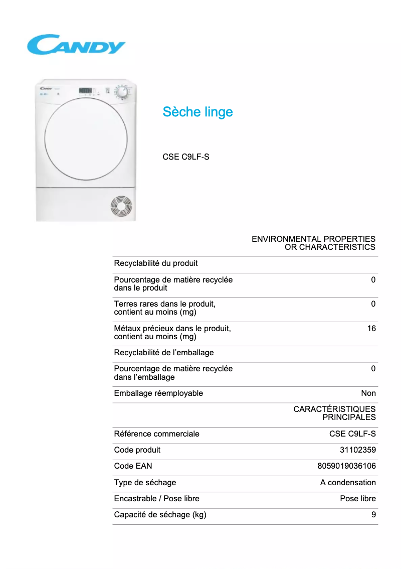 Image de la première page du manuel de l'appareil CSE C9LF-S