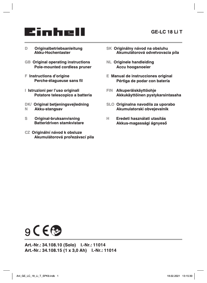 Image de la première page du manuel de l'appareil GE-LC 18 Li T Kit