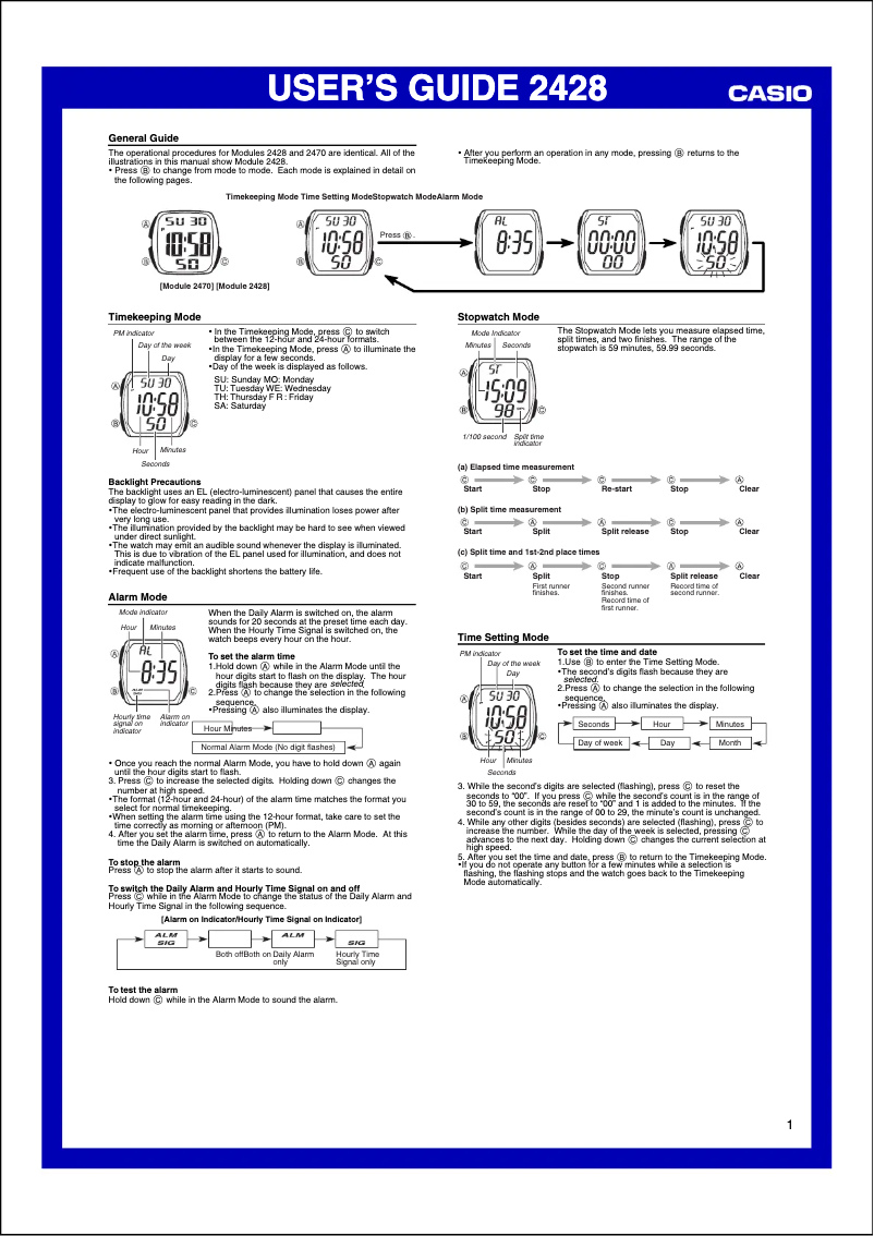 Page n°1 - Manuel utilisateur Casio FE10-1A