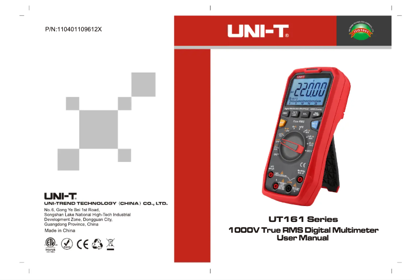 Page n°1 - Manuel utilisateur Uni-T UT161D