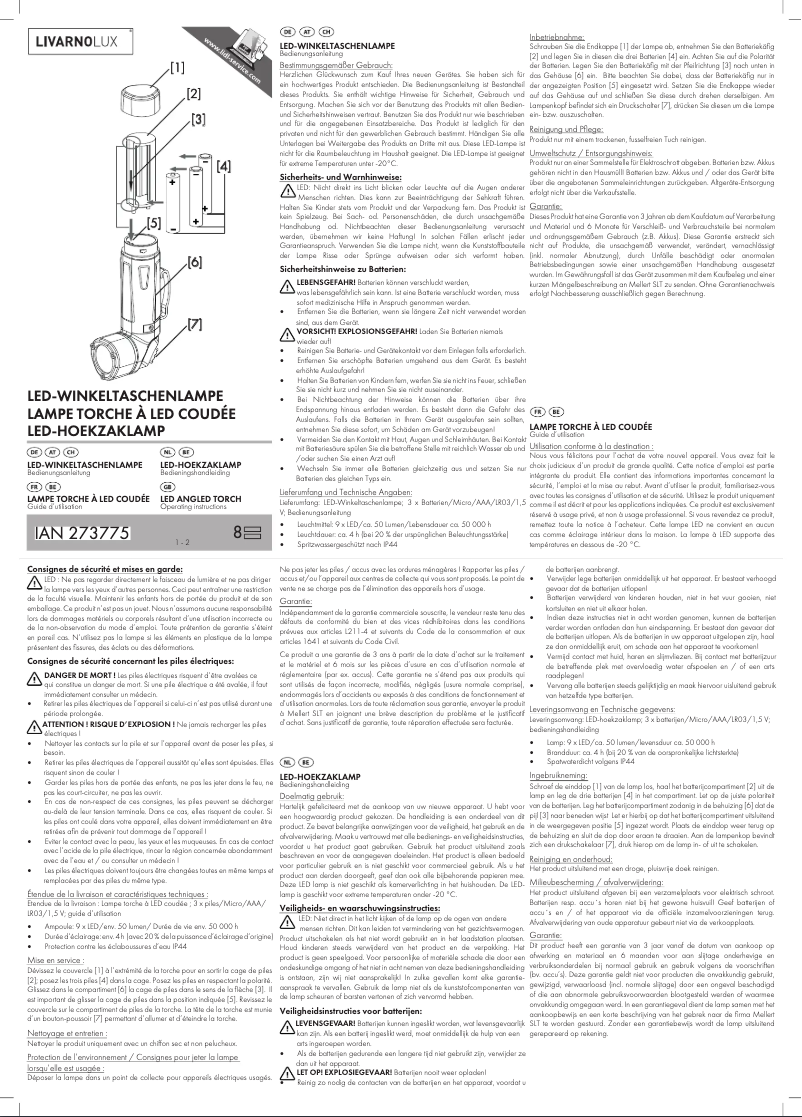 Page 1 de la notice Manuel utilisateur Livarno Lux IAN 273775