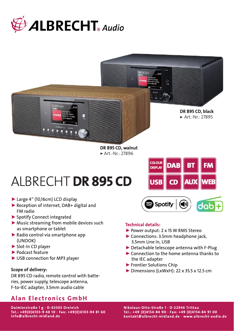 Página 1 del manual Ficha técnica Albrecht DR 895 CD