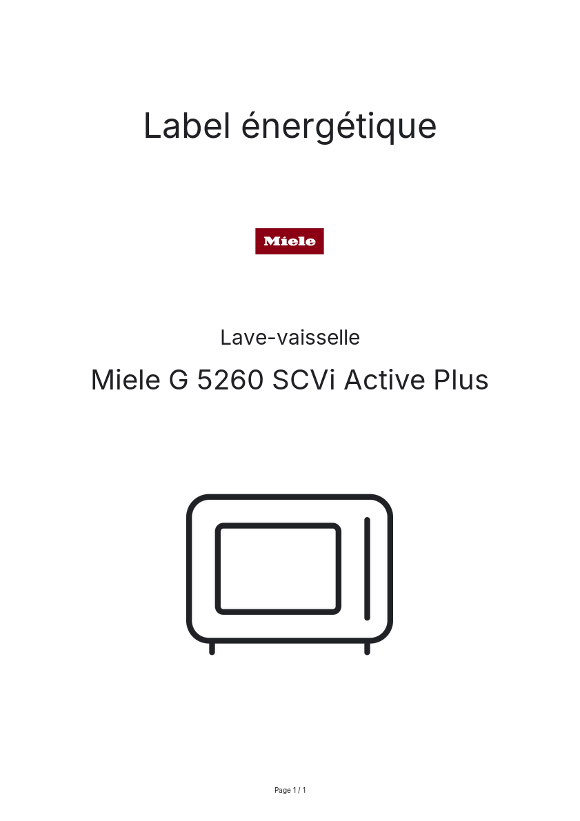 Page n°1 - Label énergétique Miele G 5260 SCVi Active Plus