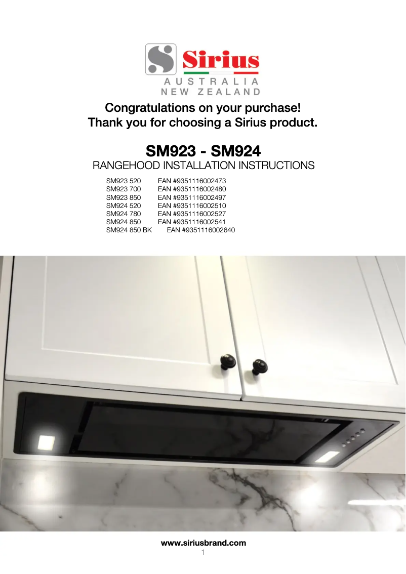 Page 1 de la notice Manuel utilisateur Sirius SM924 780