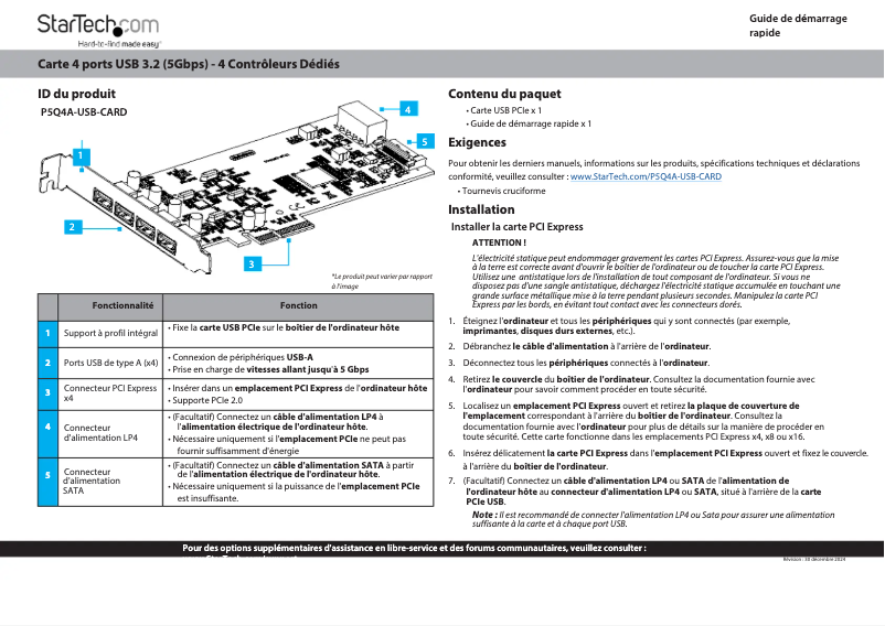 Page n°1 - Manuel utilisateur StarTech.com P5Q4A-USB-CARD