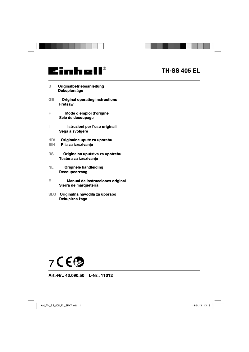 Page 1 de la notice Manuel utilisateur Einhell TH-SS 405 EL