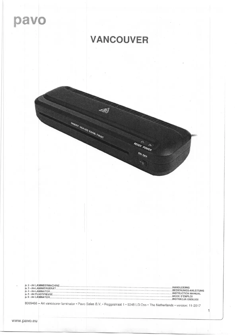 Page n°1 - Manuel utilisateur Pavo Vancouver