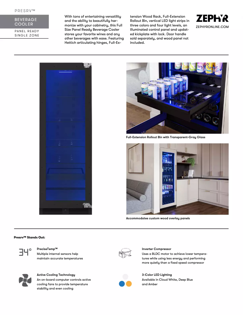 Page 1 de la notice Fiche technique Zephyr Presrv PRB24F01BPG