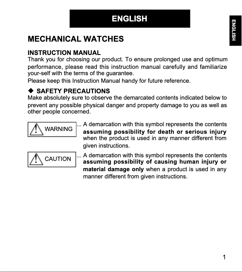 Page 1 de la notice Manuel utilisateur ORIENT Classic RA-AK0001S