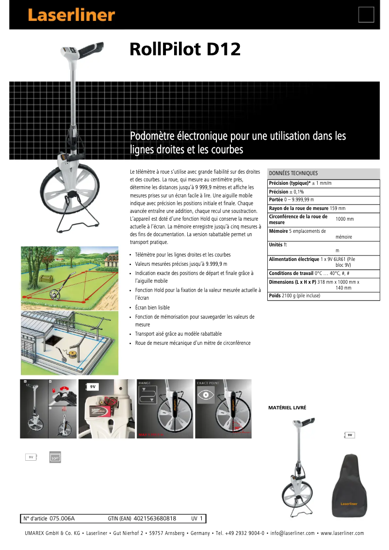 Page 1 de la notice Fiche technique Laserliner RollPilot D12