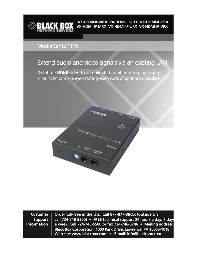Page 1 de la notice Manuel utilisateur Black Box VX-HDMI-IP-MRX