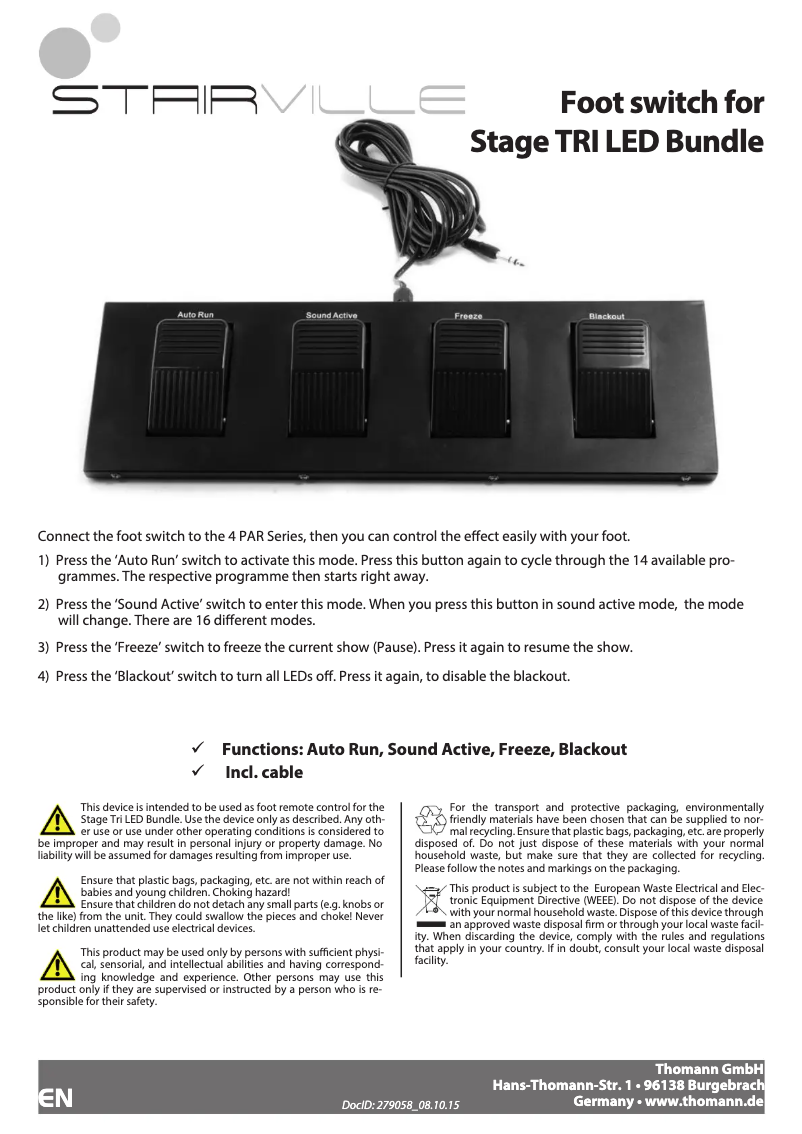 Page 1 de la notice Fiche technique Stairville Stage TRI LED Bundle