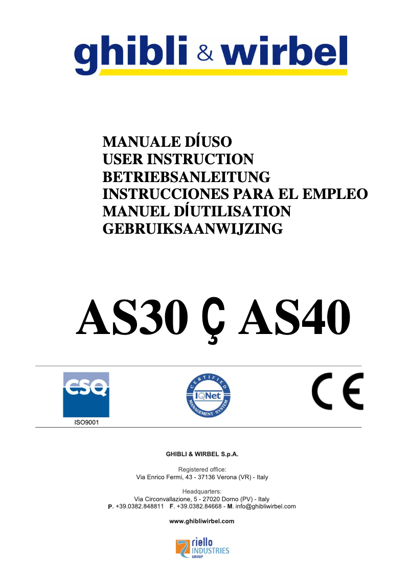 Page 1 de la notice Manuel d'utilisation et d'entretien Ghibli & Wirbel AS 40 IK