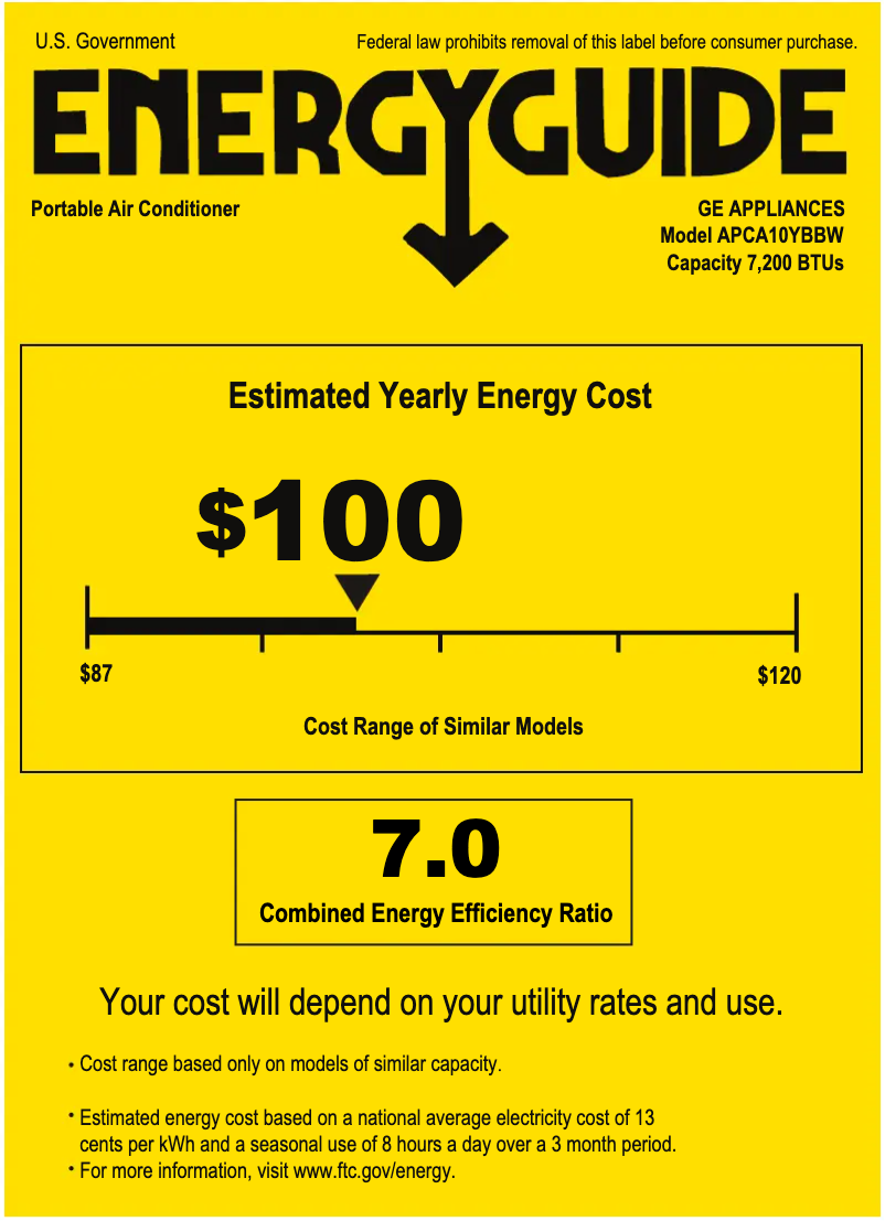 Page n°1 - Label énergétique GE APCA10YBBW