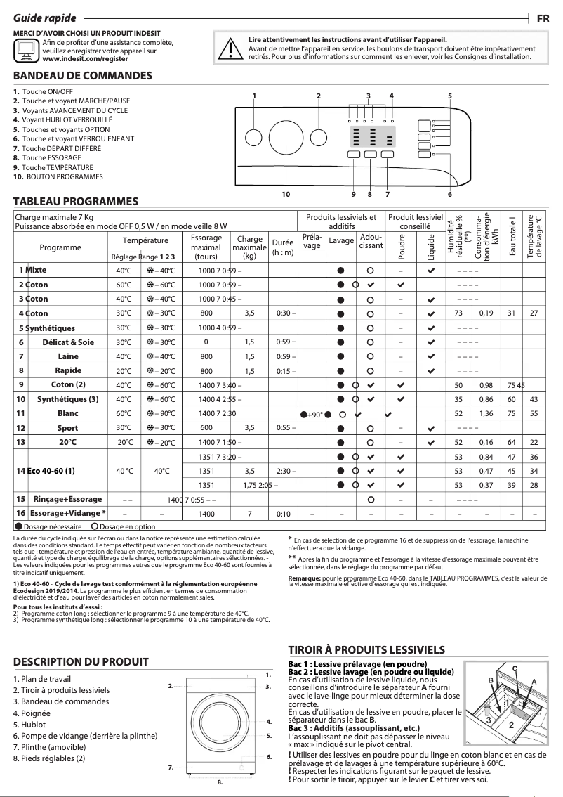 Page n°1 - Manuel utilisateur Indesit MTWA 71484 W FR