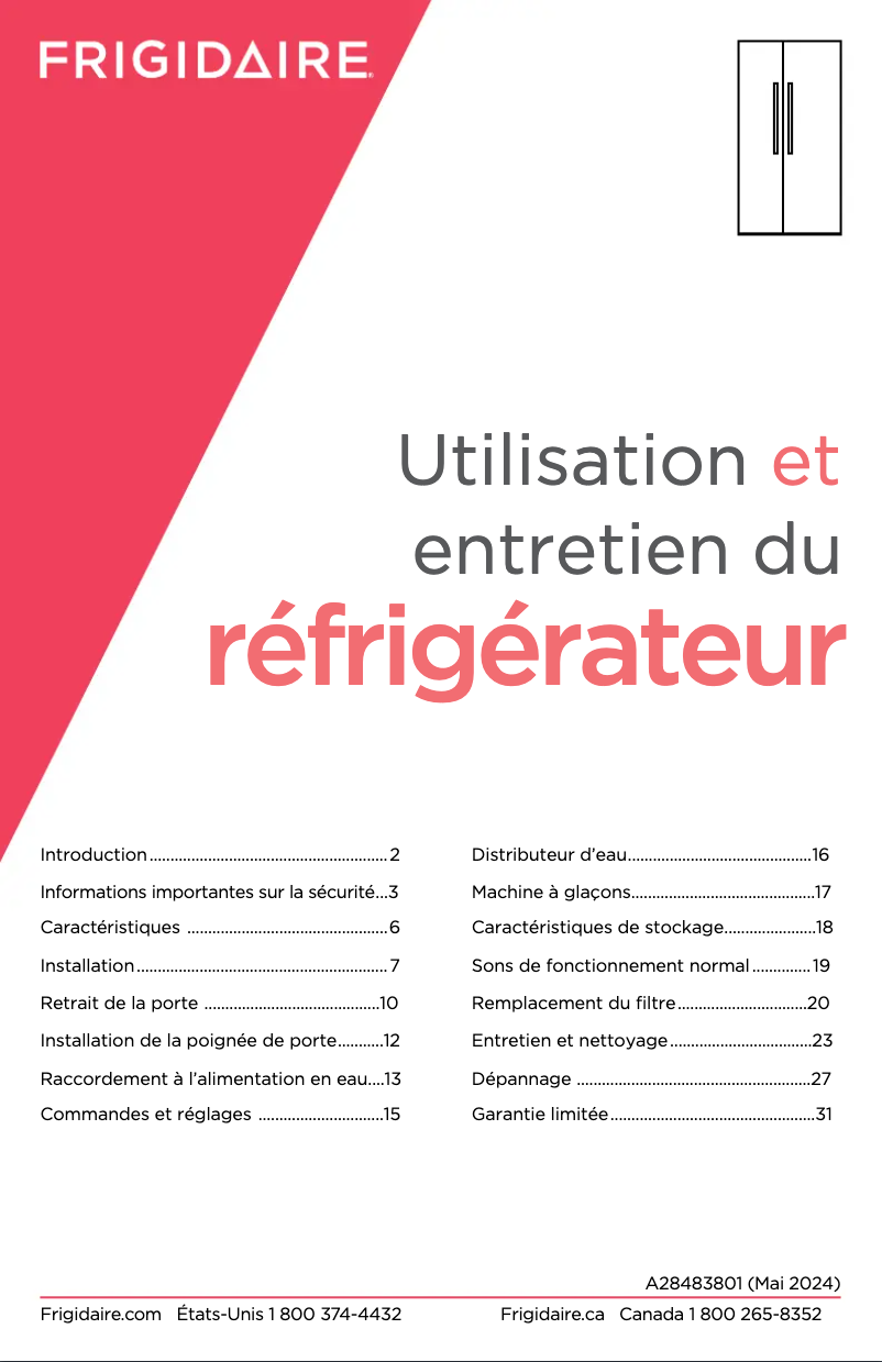 Page 1 de la notice Manuel utilisateur Frigidaire GRSN2620AF