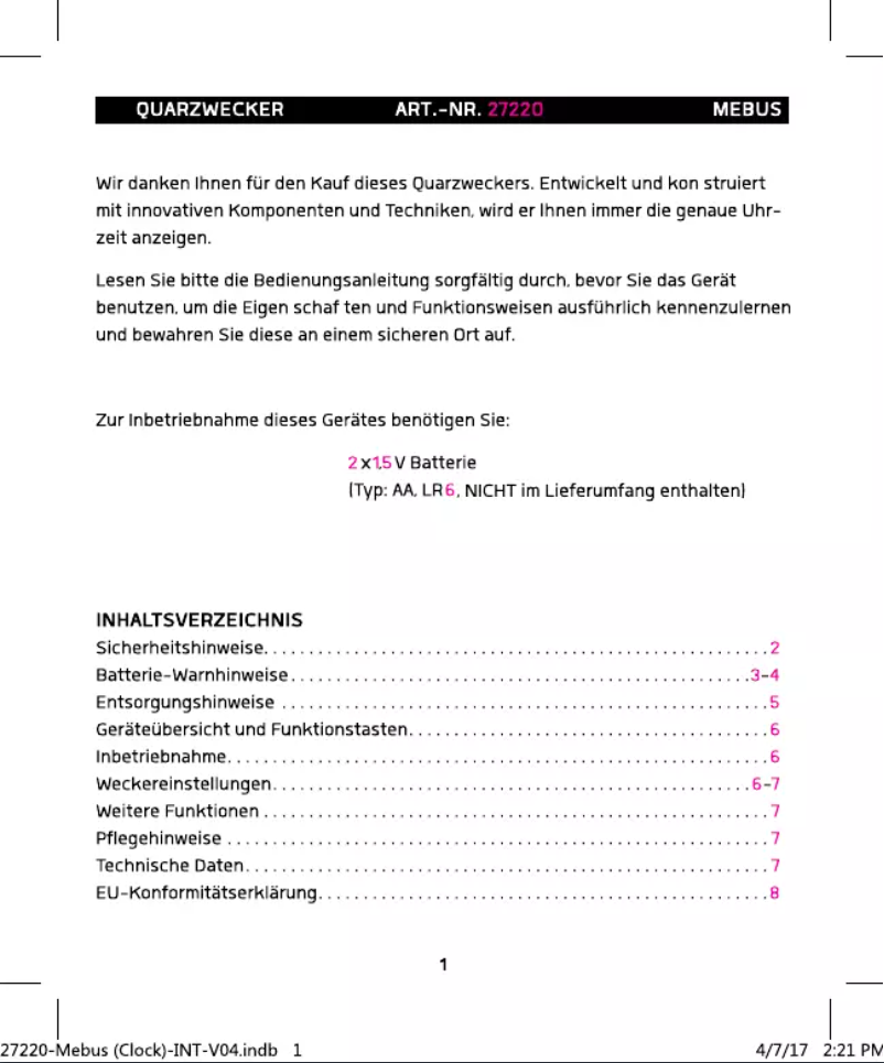 Page 1 de la notice Manuel utilisateur Mebus 42378