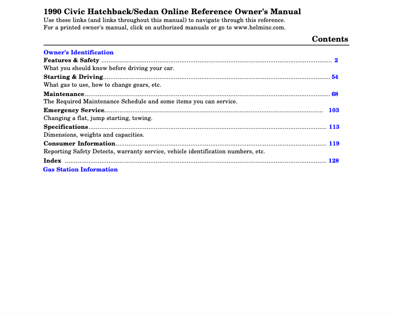 Image de la première page du manuel de l'appareil Civic Wagon (1990)