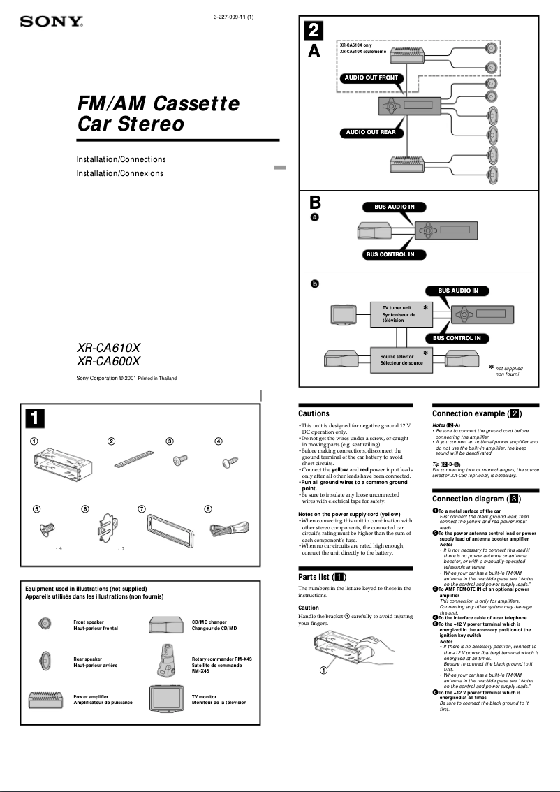 Page n°1 - Guide d'installation Sony XR-CA610X
