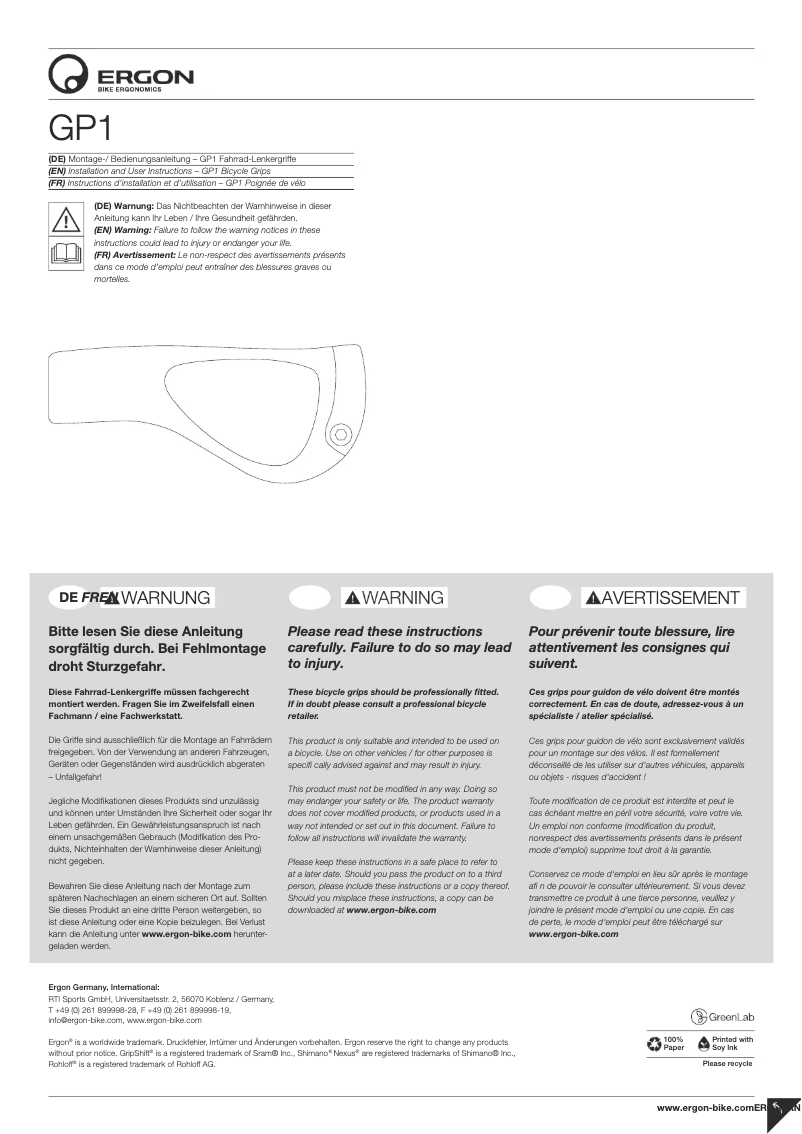 Image de la première page du manuel de l'appareil GP1