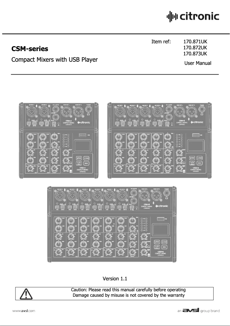 Page n°1 - Manuel utilisateur Citronic CSM-4
