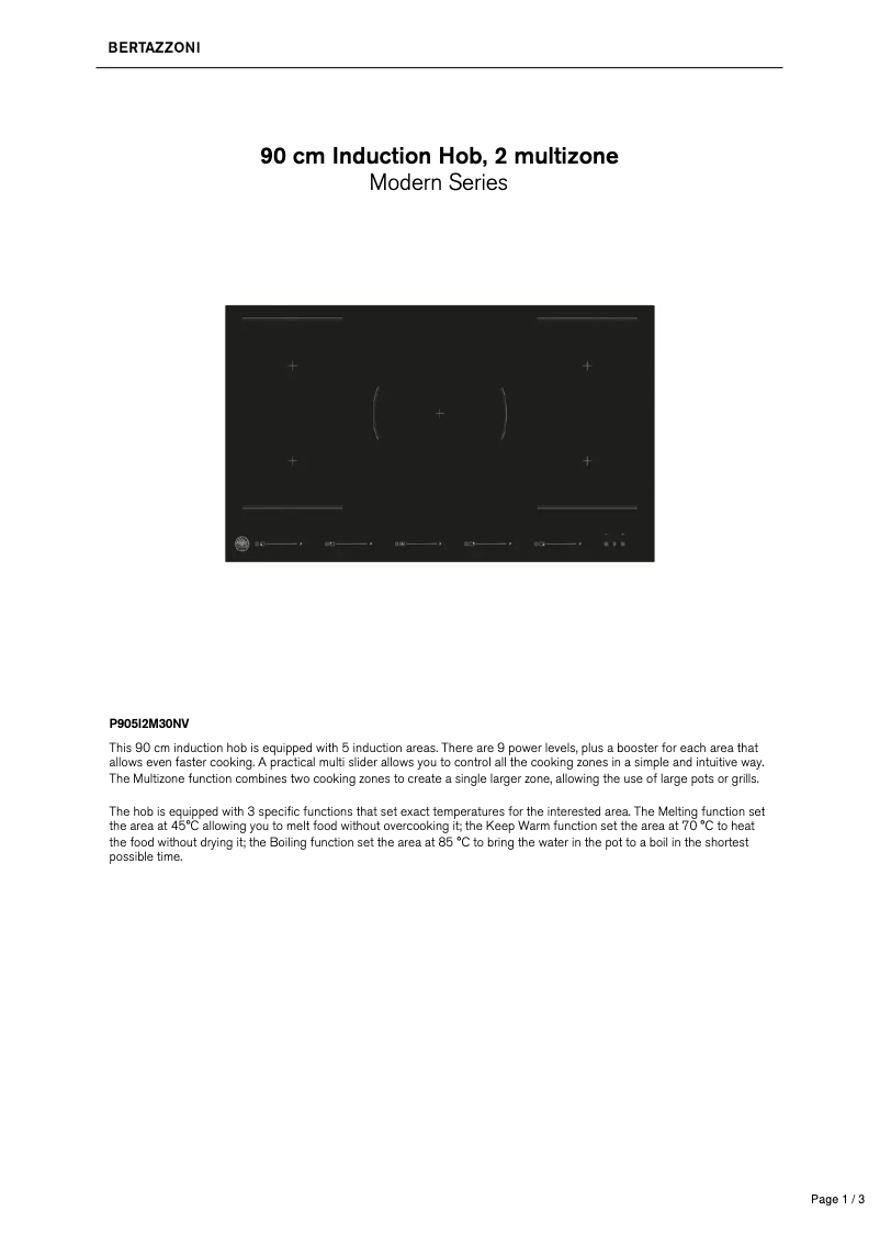 Page 1 de la notice Fiche technique Bertazzoni P905I2M30NV