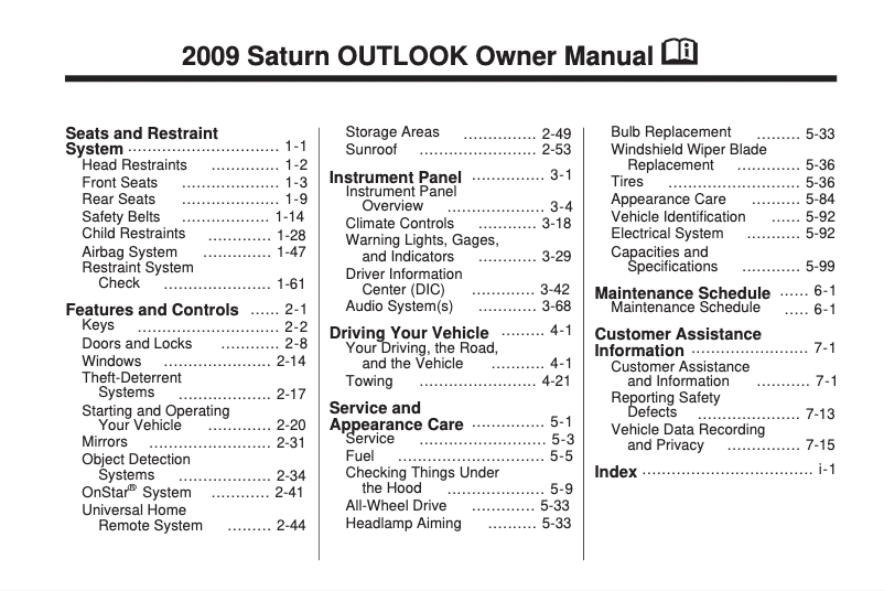 Page n°1 - Manuel utilisateur Saturn Sky (2009)