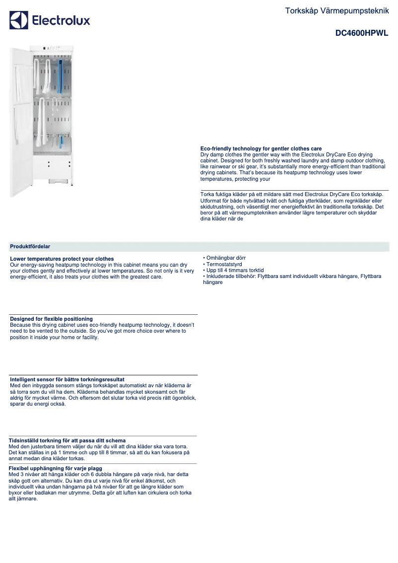 Page 1 de la notice Manuel utilisateur Electrolux DC4600HPWL