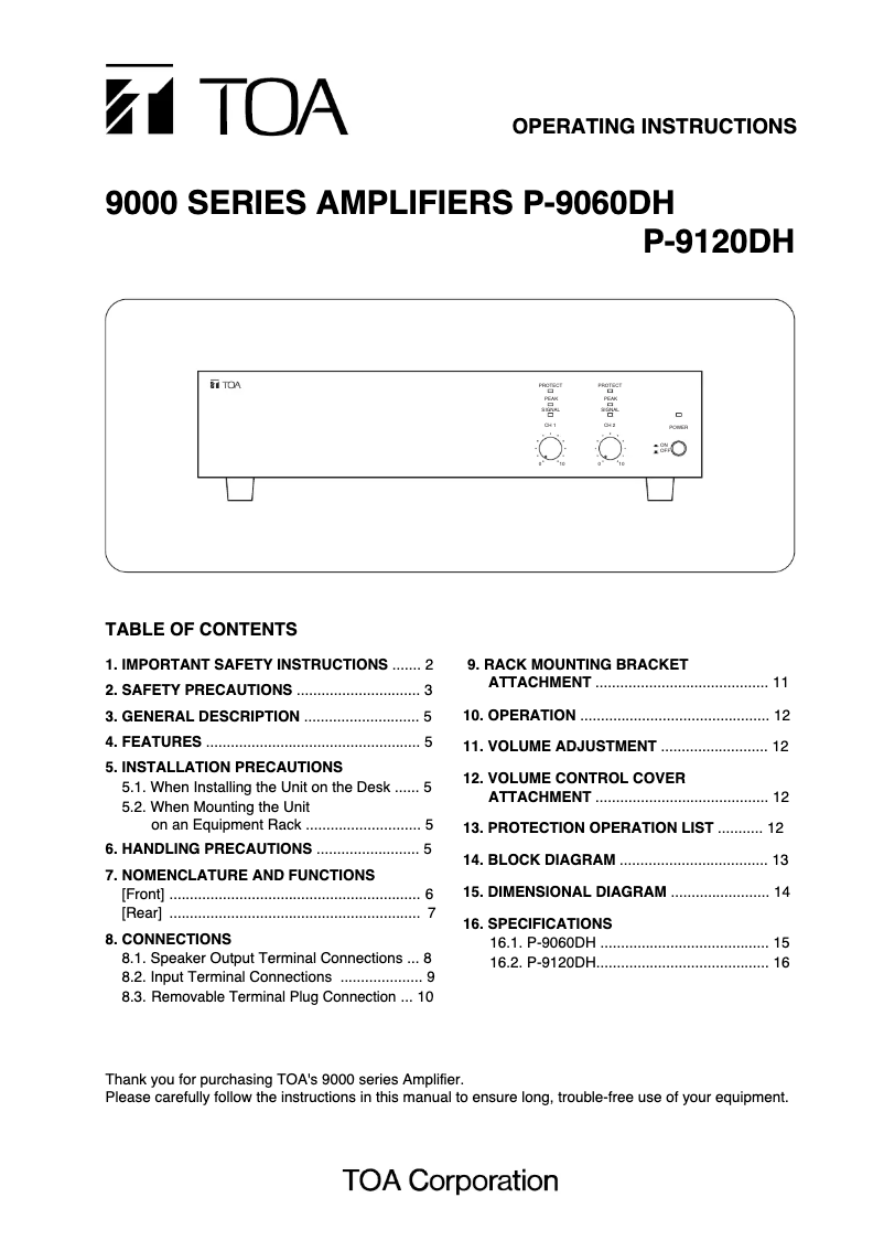 Página 1 del manual Manual de usuario TOA P-9120DH