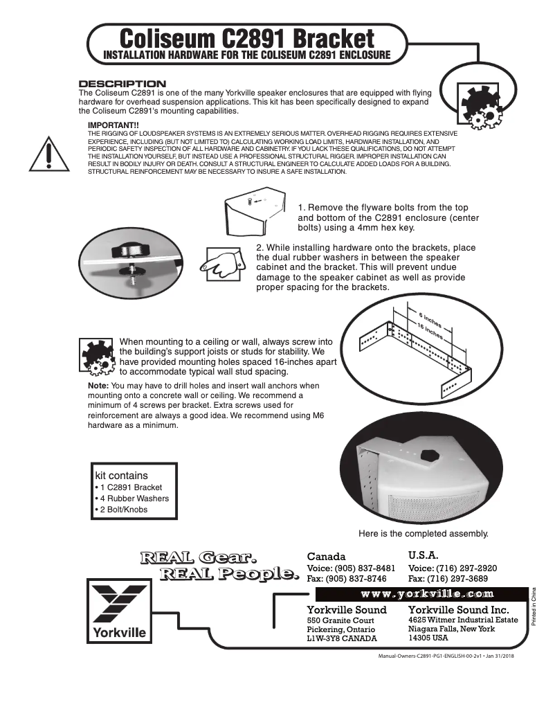 Page n°1 - Manuel utilisateur Yorkville C2891