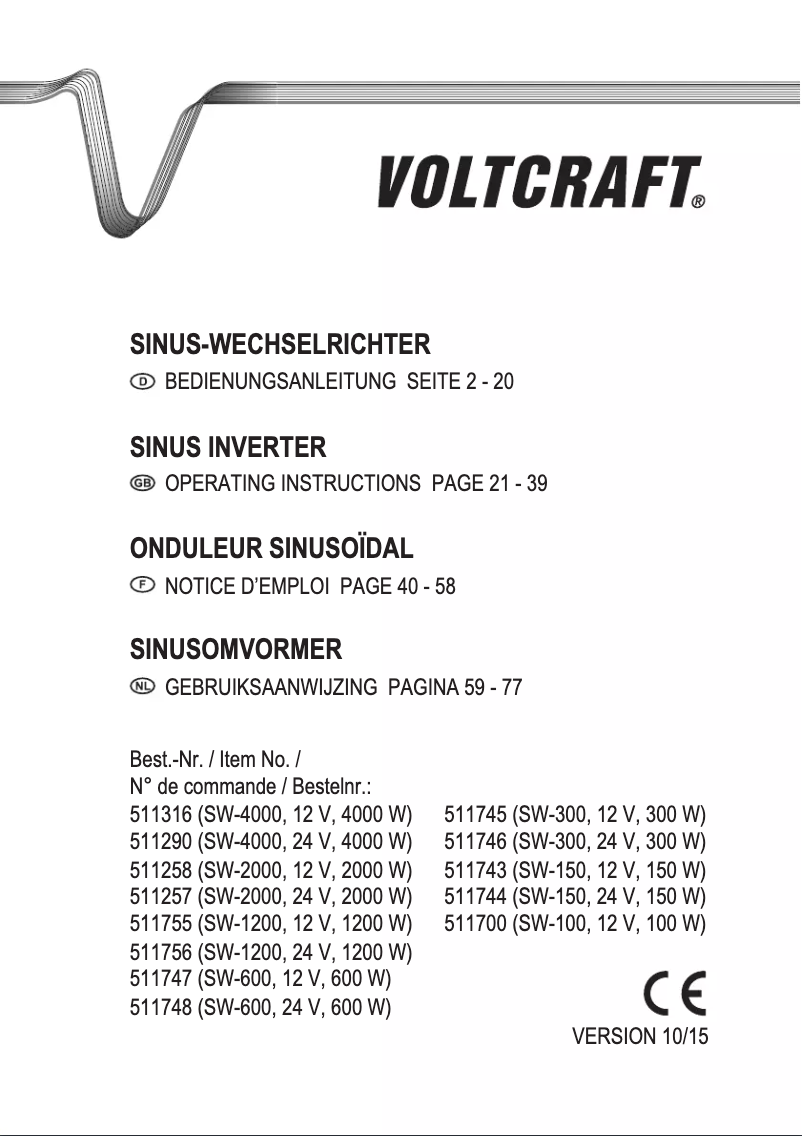 Page 1 de la notice Manuel utilisateur Voltcraft SW-100