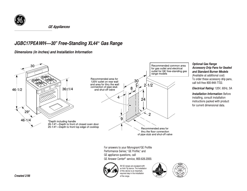 Page n°1 - Fiche technique GE JGBC17PEAWH