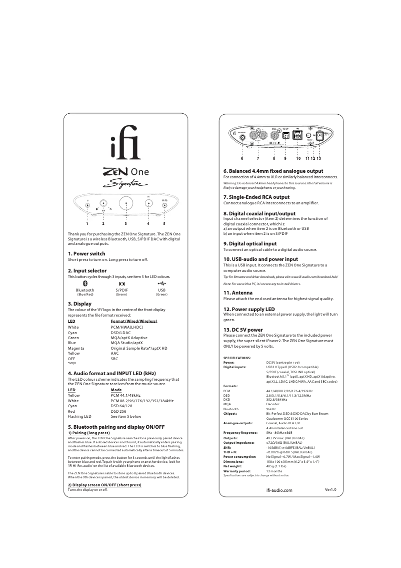 Page n°1 - Manuel utilisateur iFi Audio Zen One Signature