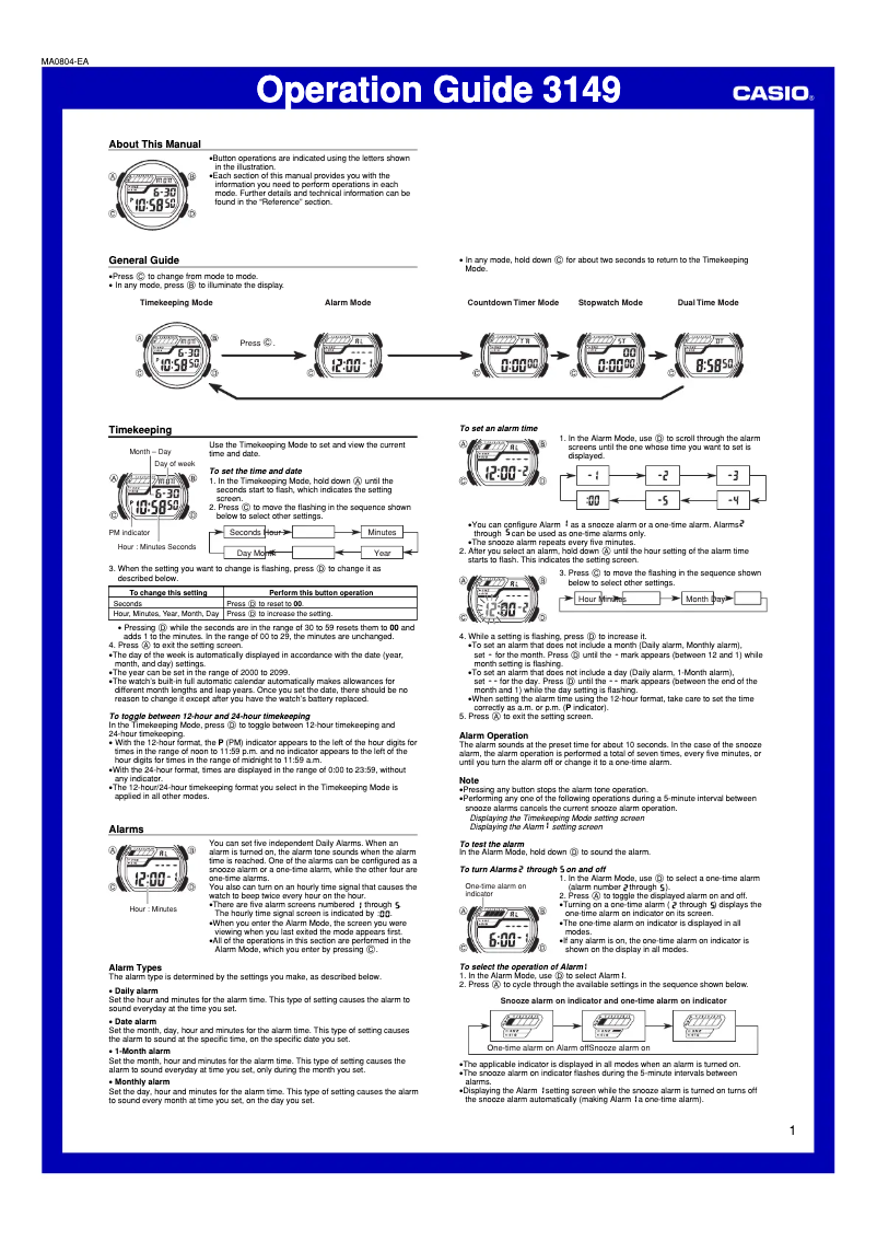 Page 1 de la notice Manuel utilisateur Casio Collection W-212H-2AVES