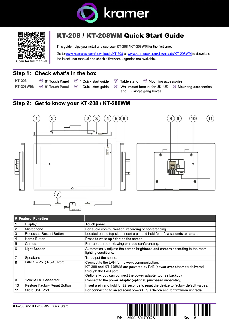 Page n°1 - Guide de démarrage rapide Kramer KT-208