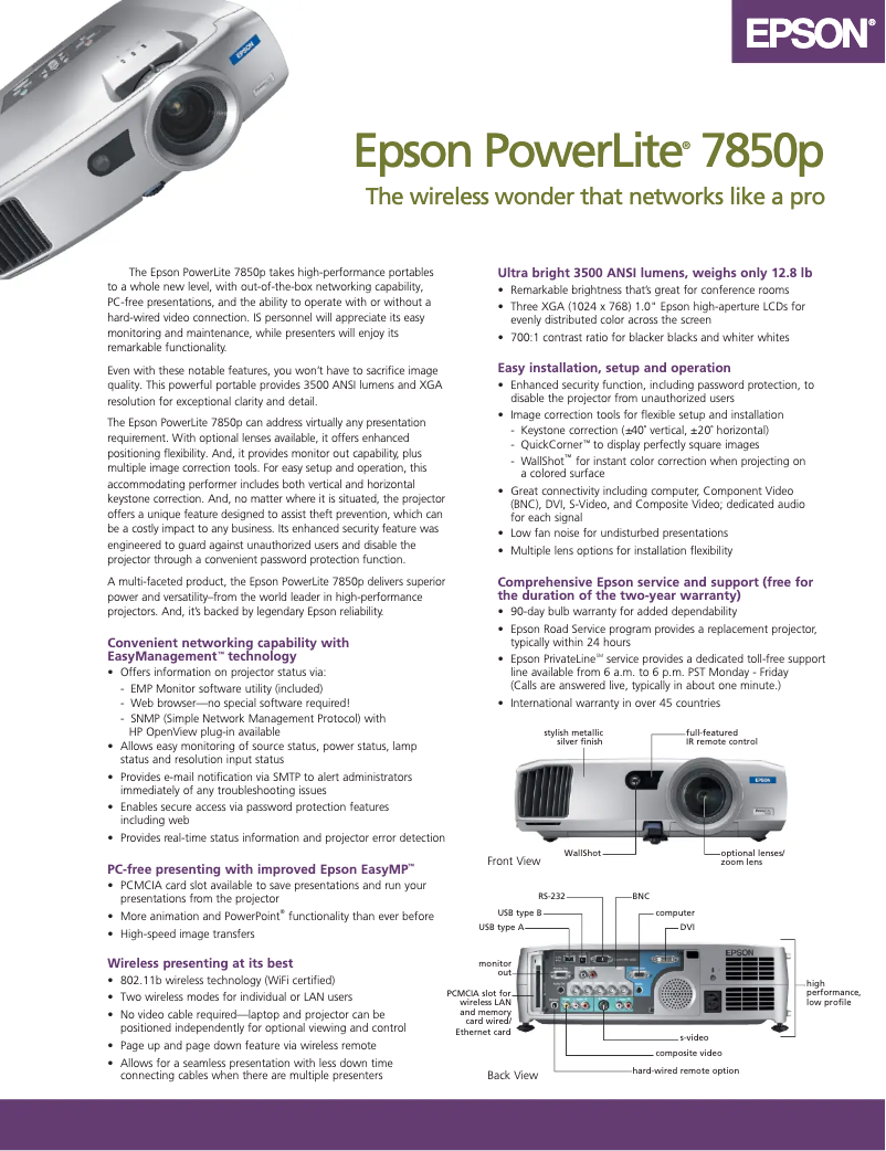 Imagen de la primera página del manual del dispositivo PowerLite 7850pNL