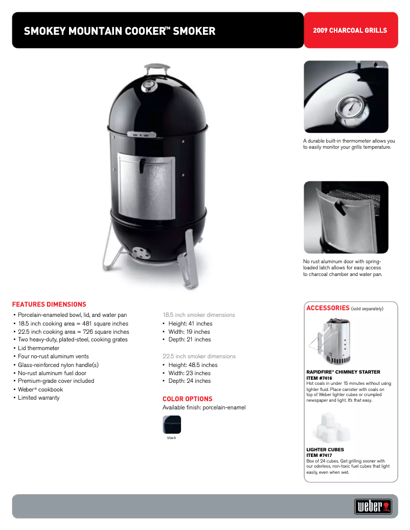 Page 1 de la notice Fiche technique Weber Smokey Mountain