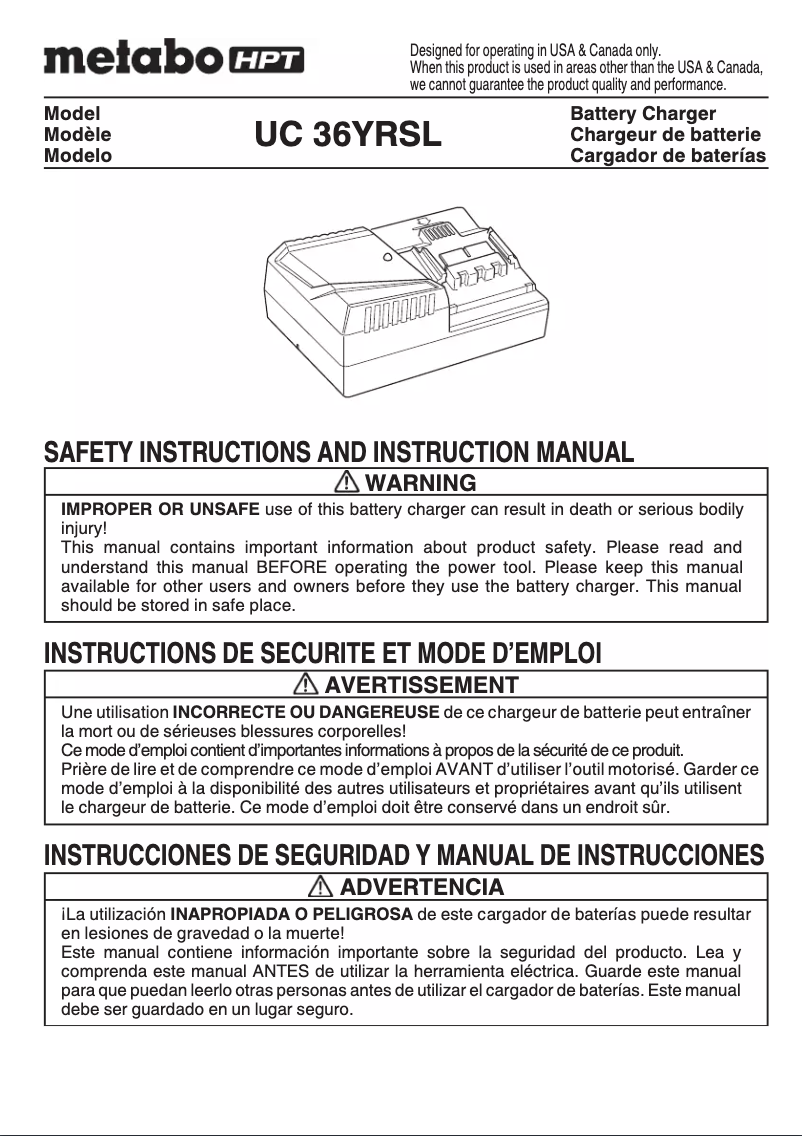 Page 1 de la notice Manuel utilisateur Metabo UC 36YRSL