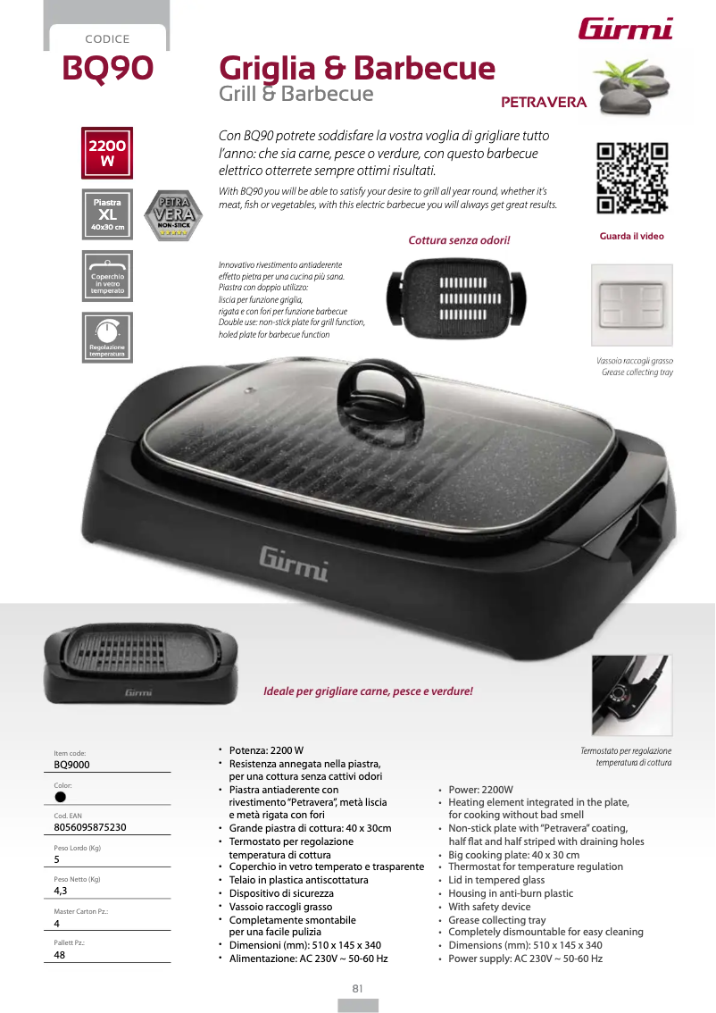 Página 1 del manual Ficha técnica Girmi BQ90