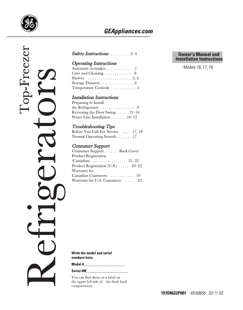 Page 1 de la notice Guide d'installation Hotpoint HTN17BBCRWW