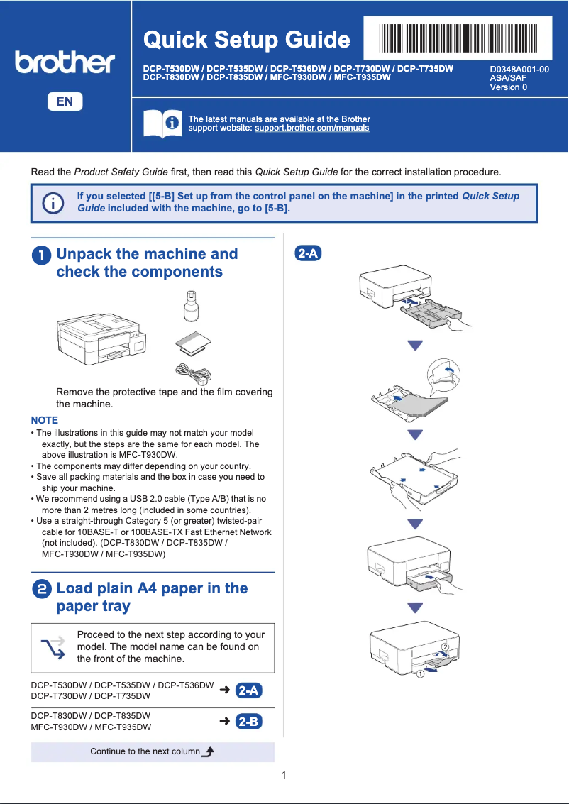 Page 1 de la notice Manuel utilisateur Brother DCP-T830DW