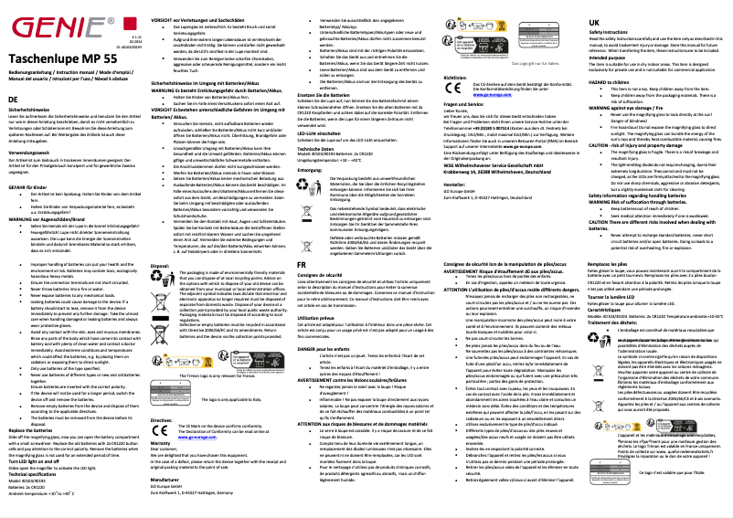 Page 1 de la notice Manuel utilisateur Genie MP55