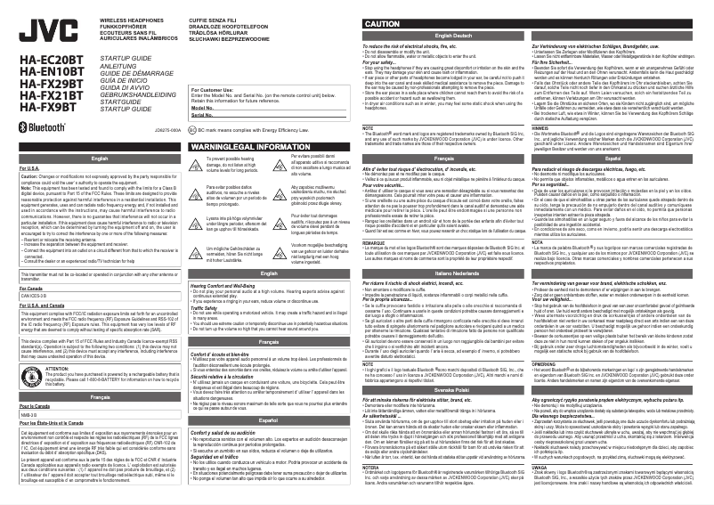 Página 1 del manual Manual de usuario JVC HA-EC20BT